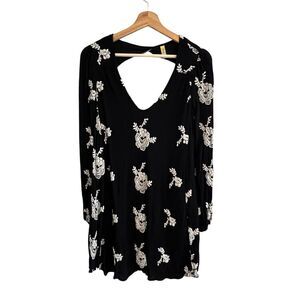 Free People Womens Austin Embroidered Boho Mini Dress Size XS Black Festival